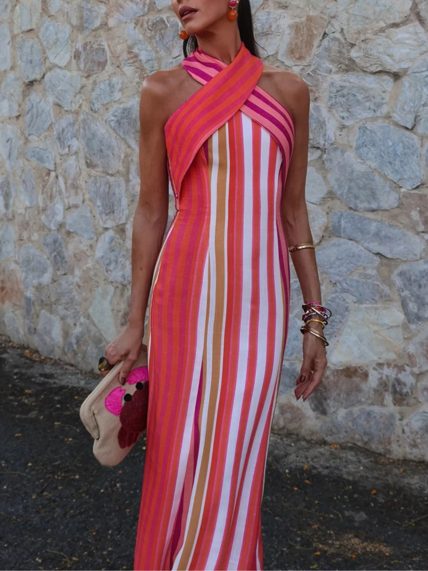 IRIS - VESTIDO LINO CON CUELLO HALTER