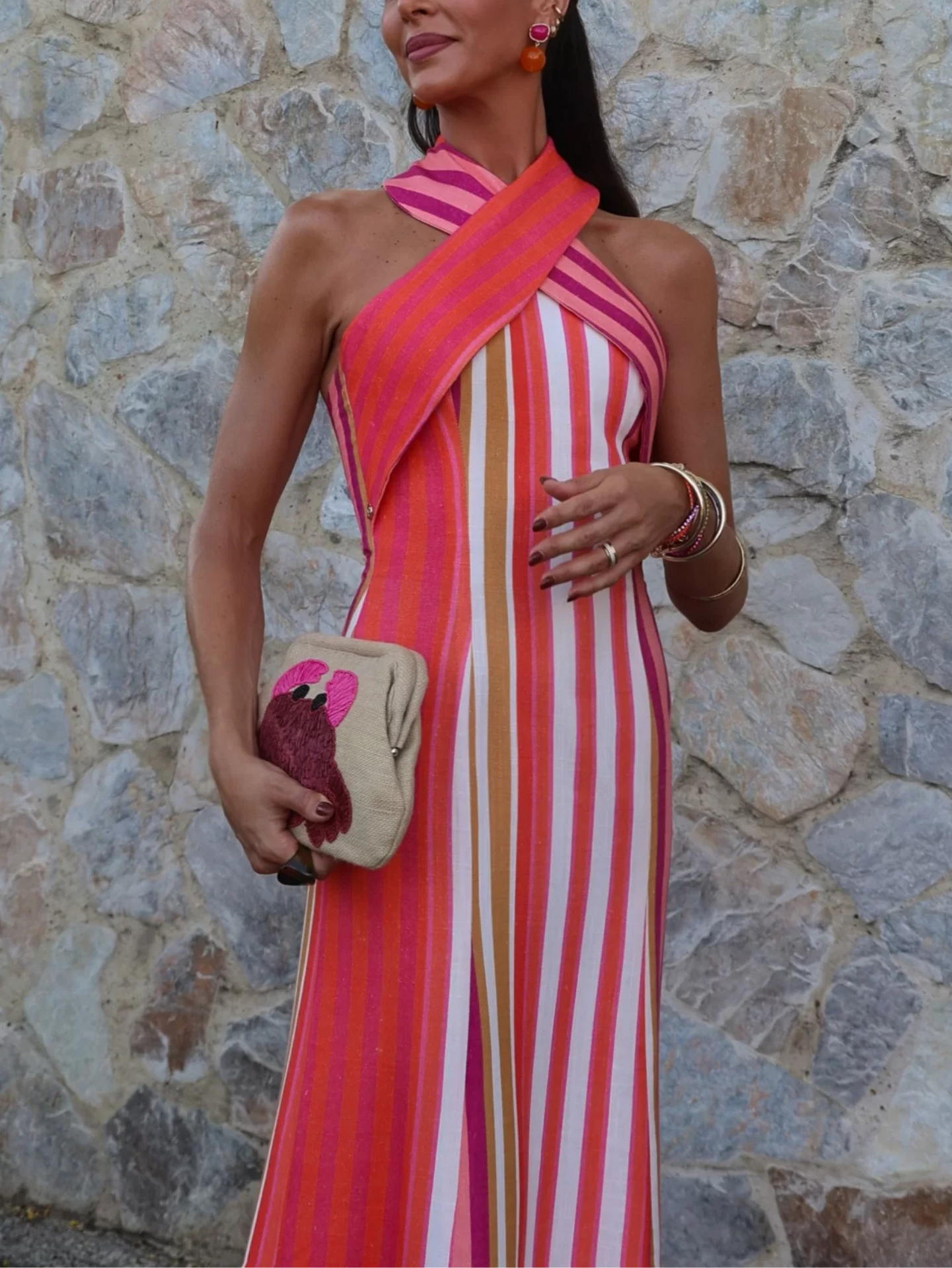 IRIS - VESTIDO LINO CON CUELLO HALTER