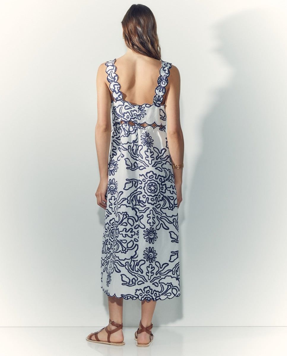 ORIANA - VESTIDO MIDI LINO BORDADO FLORAL