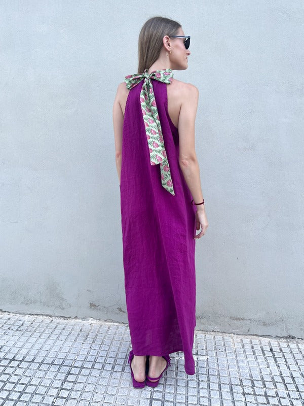 ODALIS - VESTIDO LARGO HALTER LINO LAZADA