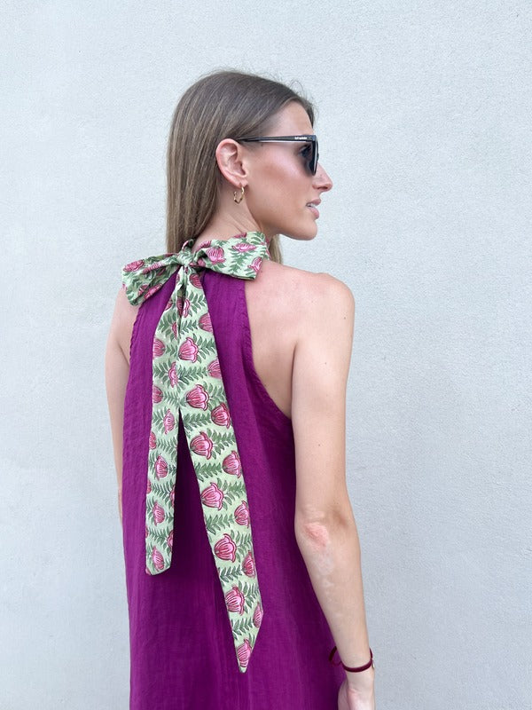 ODALIS - VESTIDO LARGO HALTER LINO LAZADA