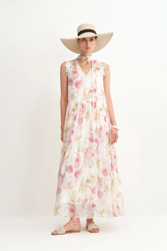 ISADORA - VESTIDO MIDI SEDA LINO FLORAL